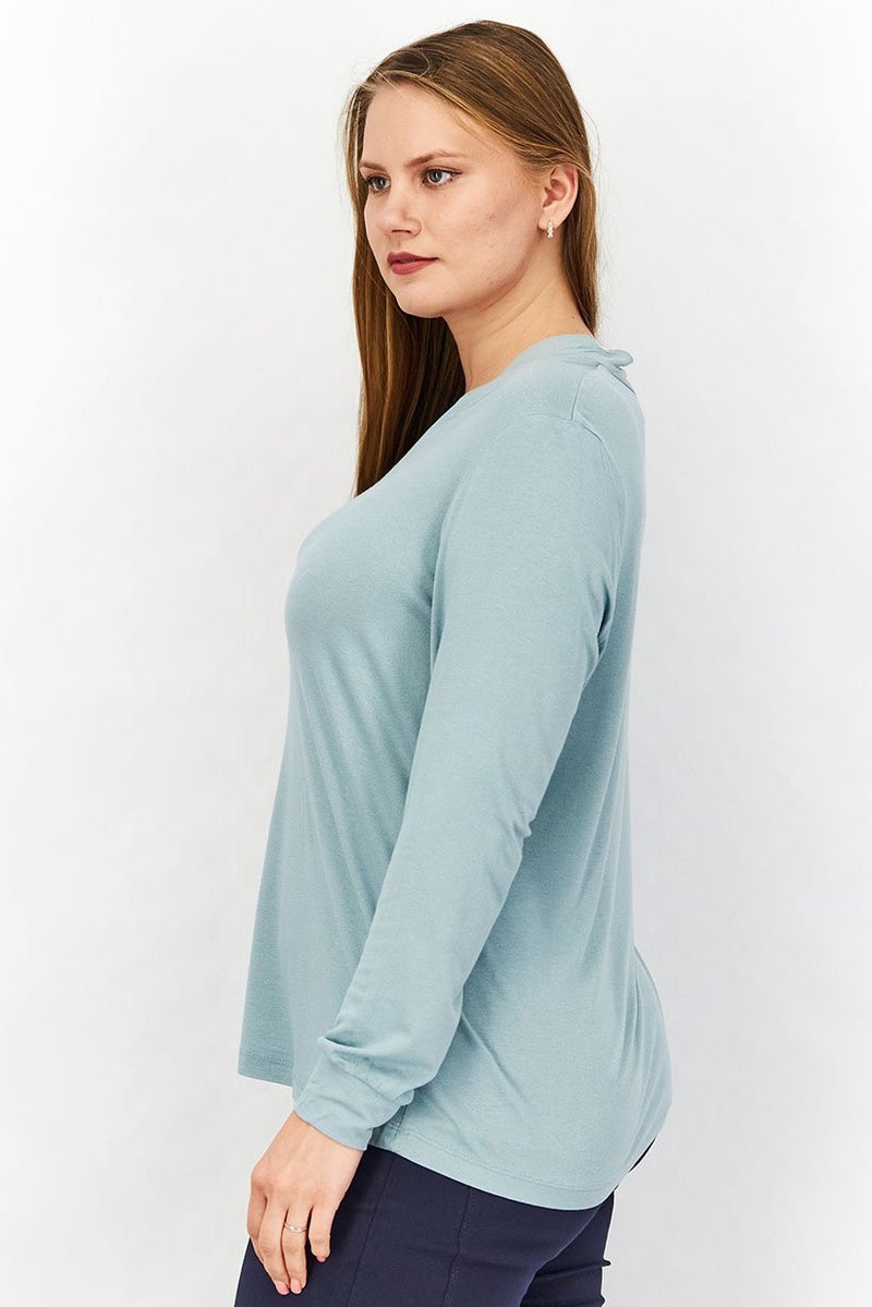 Tchibo Women V Neck Long Sleeve Solid Top, Dusty Blue - Image 2